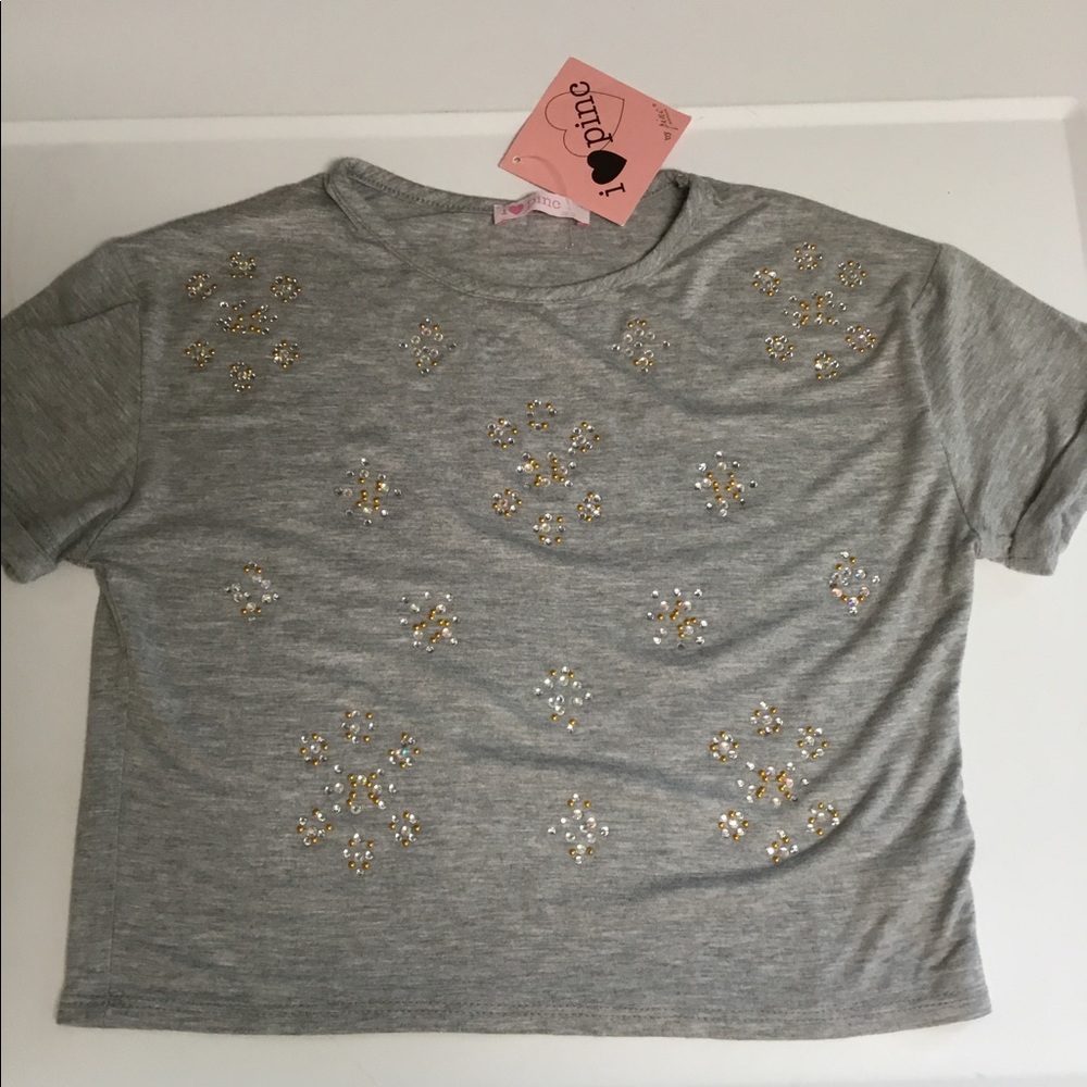 NWT I LOVE PINK GIRLS TOP-TSHIRT-Gray - SZ SMALL
